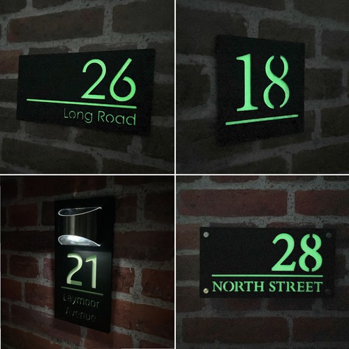 House number plaques glow - number, in